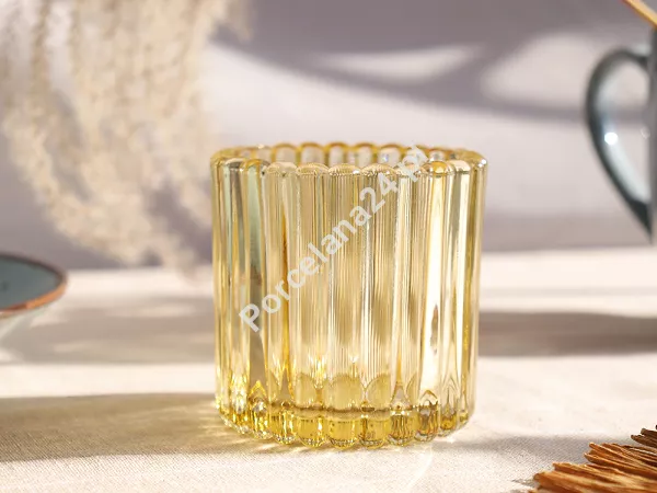 Świecznik szklany prążkowany 7,5 cm x 7,5 cm Altom Design - Żółty 07.SW.1597