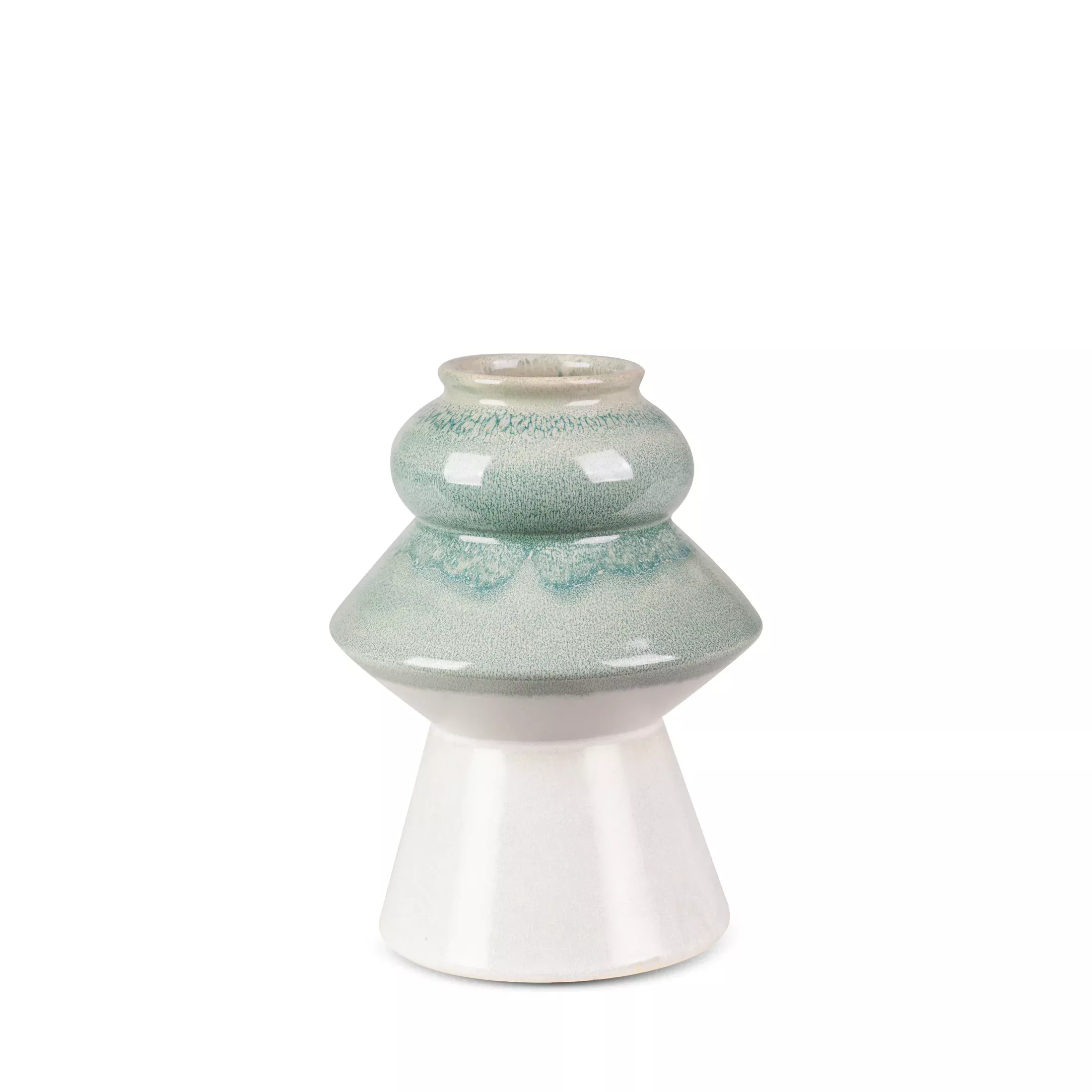 Wazon ceramiczny kremowo-miętowy w stylu boho z efektem ombre średnica 17x23 cm LIANA