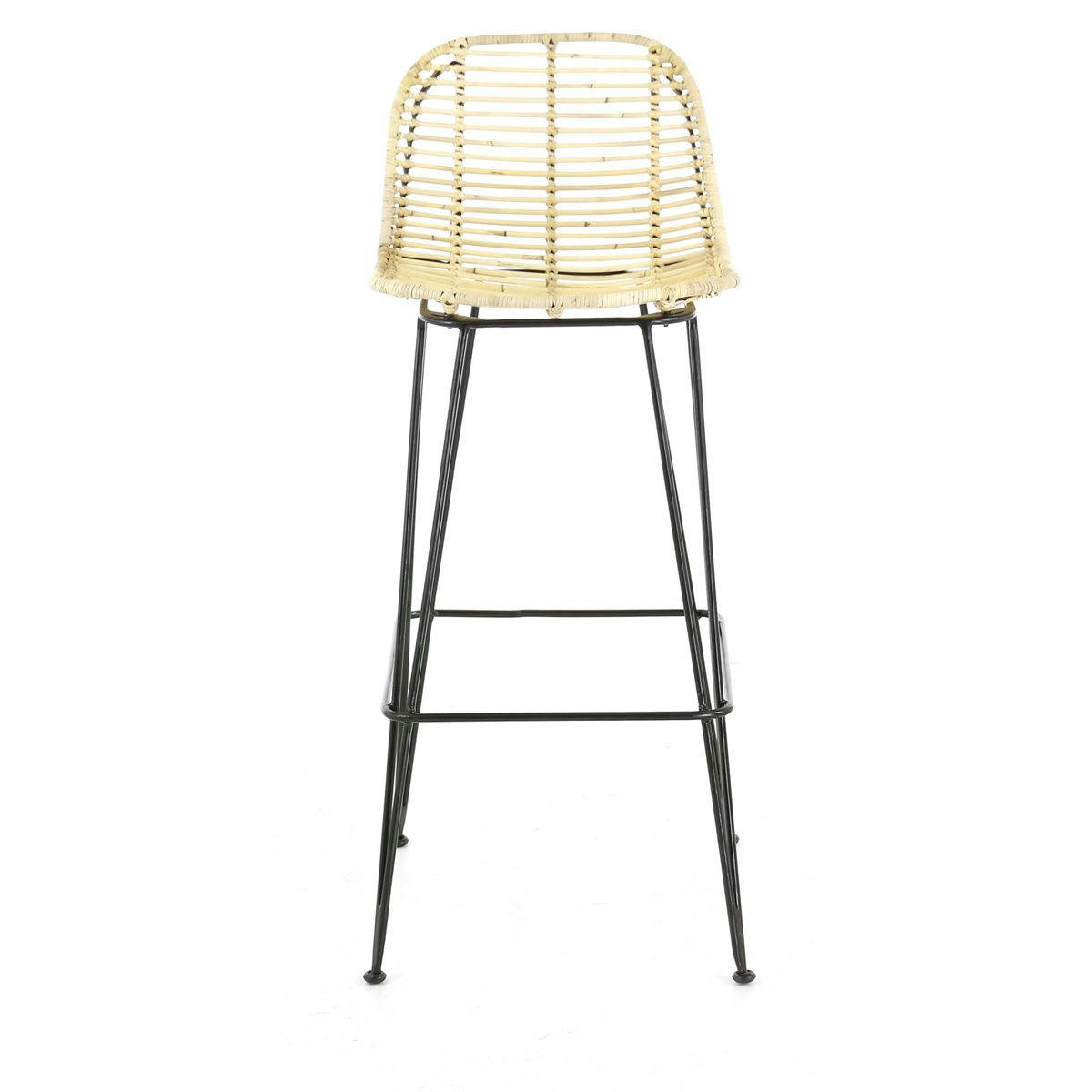 FRESH - Chaise de bar en rotin naturel et pieds épingles métal