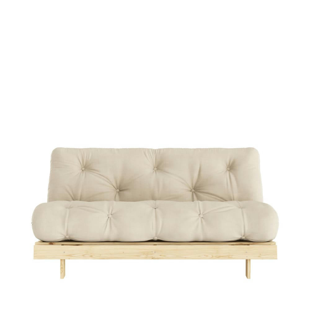 ROOTS - Canapé convertible 160x200cm en bois naturel et tissu beige 2 places