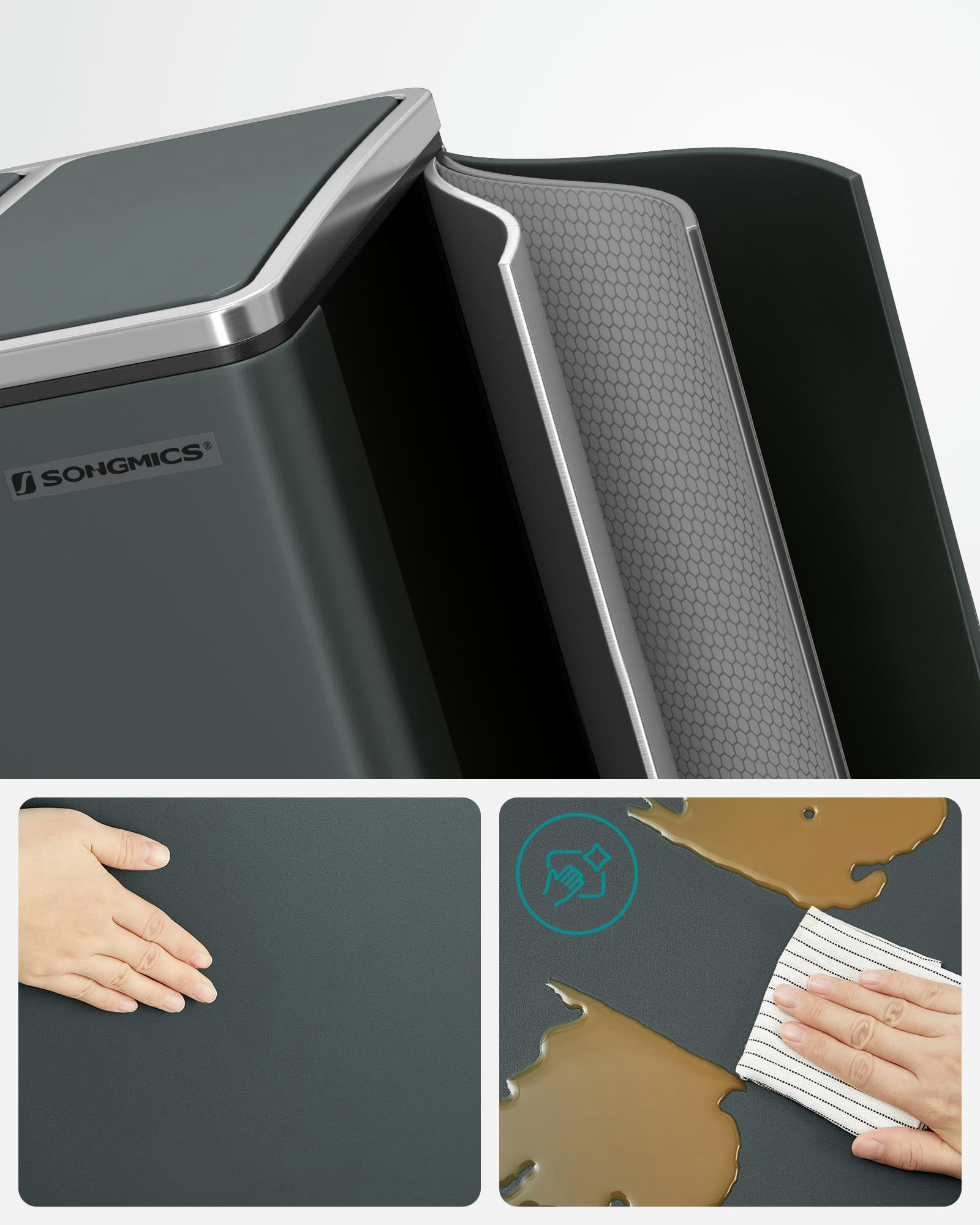 - Poubelle de tri 2 x 15L acier gris verdâtre