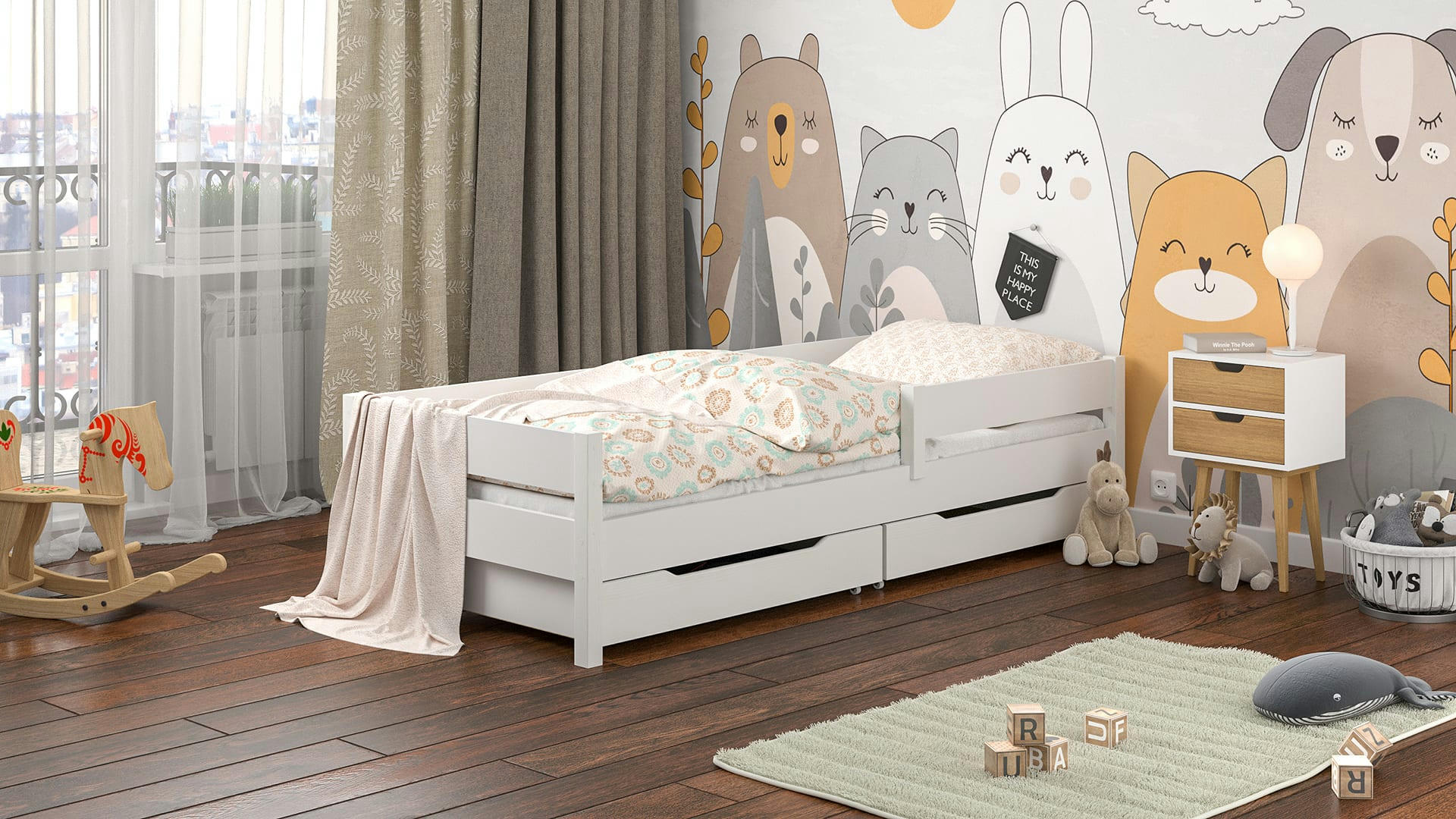 - Lit simple en pin massif&MDF 180x80 blanc