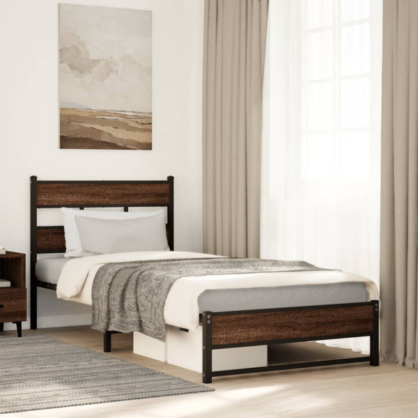 Metalowa rama łóżka bez materaca brązowy dąb 90x190 cm