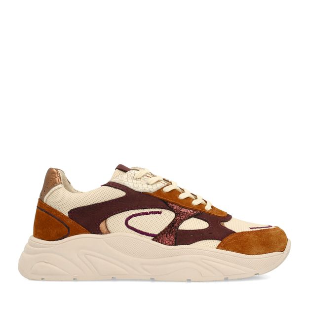 Beige sneakers met multicolor details