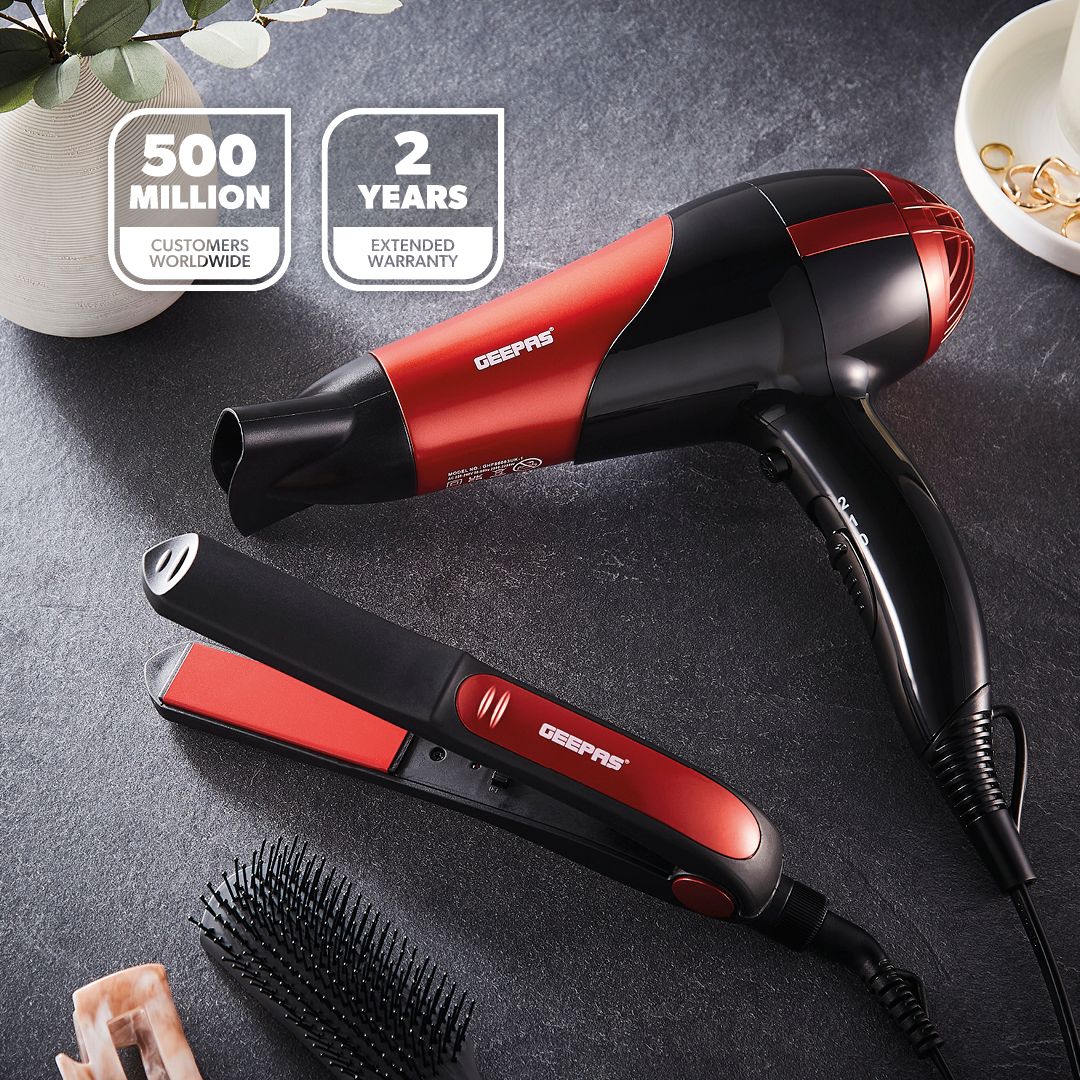 Geepas 2-in-1 Hair Dryer & Hair Straightener Combo Set