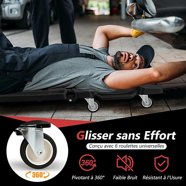 Chariot de Visite Pliable Charge 150 KG avec 6 roulettes Pivotantes, Chariot Mecanicien 108 CM avec Appui-Tête Rembourré