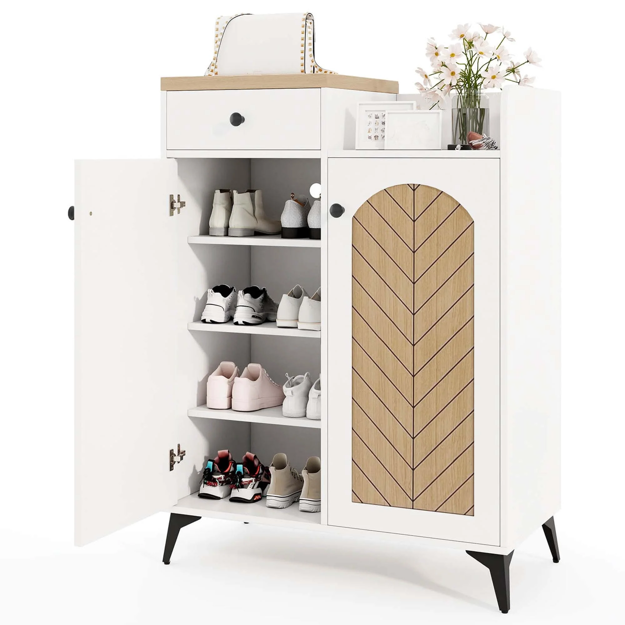 Costway 6-Tier Shoe Cabinet with Drawer 6 Removable Shelves - See Details
