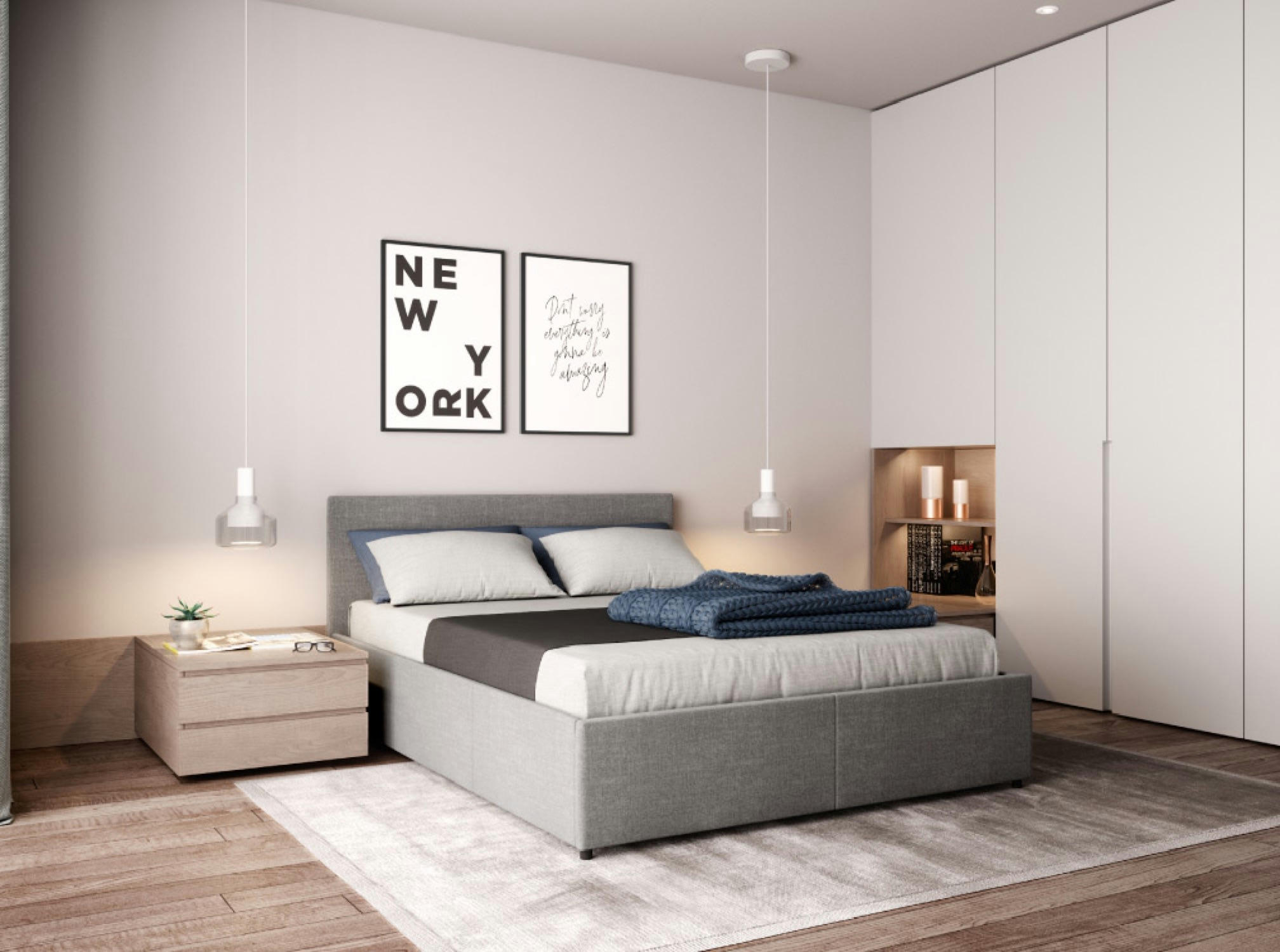 EDGAR - Cadre de lit avec sommier relevable à latte - Gris - 140 cm