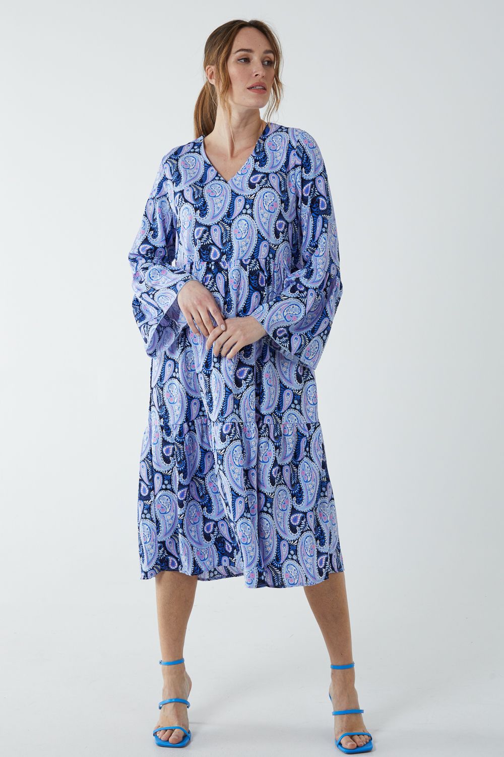 Blue Vanilla Paisley V Neck Dress