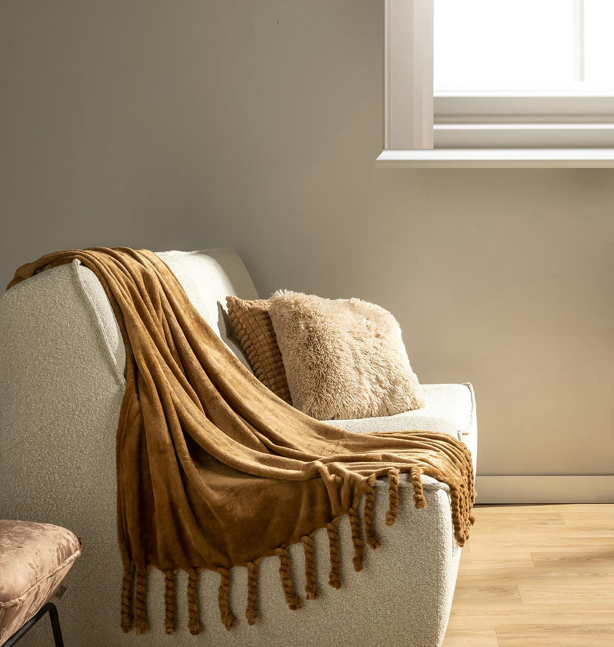 FLORIJN - Plaid marron fleece 150x200 cm uni