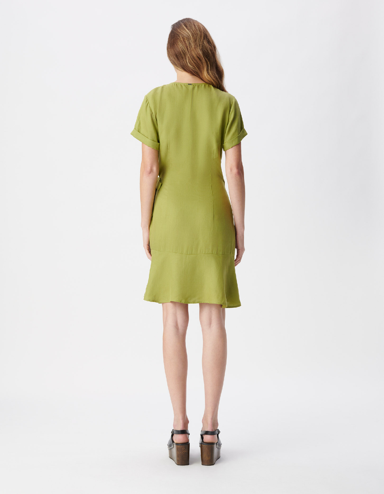 Robe courte verte forme portefeuille Femme