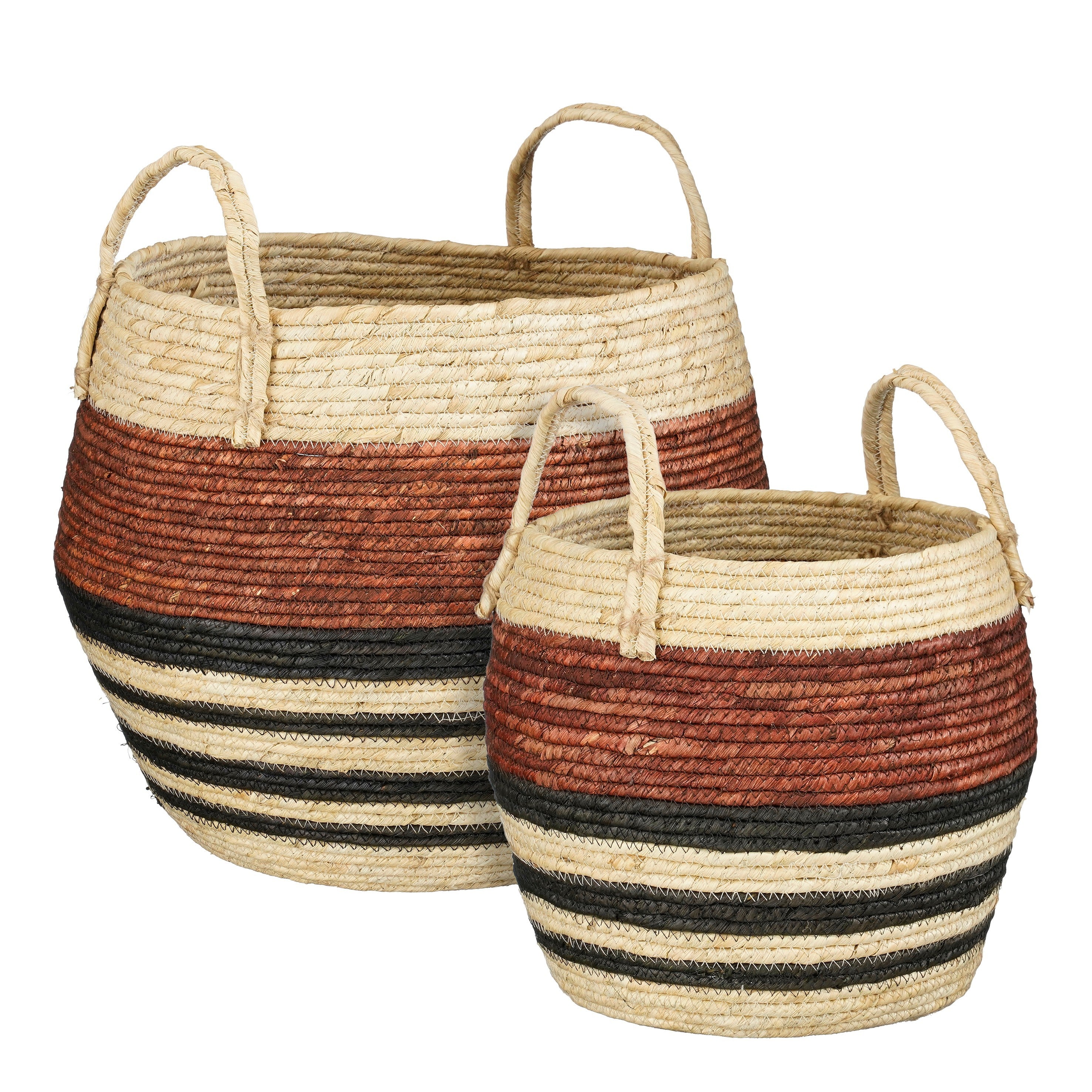 Mica Decorations Opbergmand met Handvatten - Set van 2 Opbergmanden - Woondecoratie en Opbergen - 34 x Ø28 cm en 44 x Ø40 cm - Bruin, Zwart