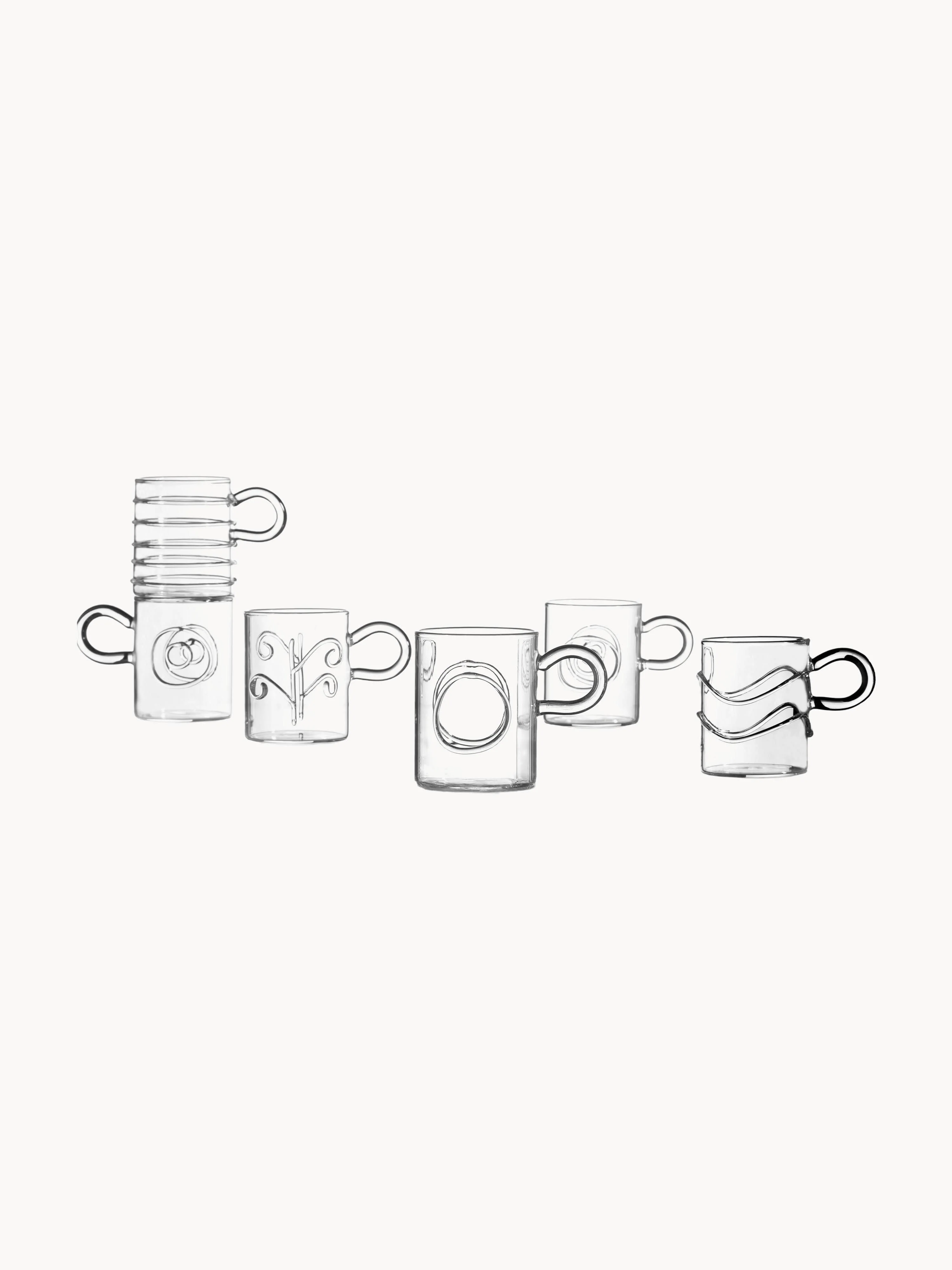 Handgefertigte Espressotassen Deco' Clear aus Borosilikatglas, 6er-Set