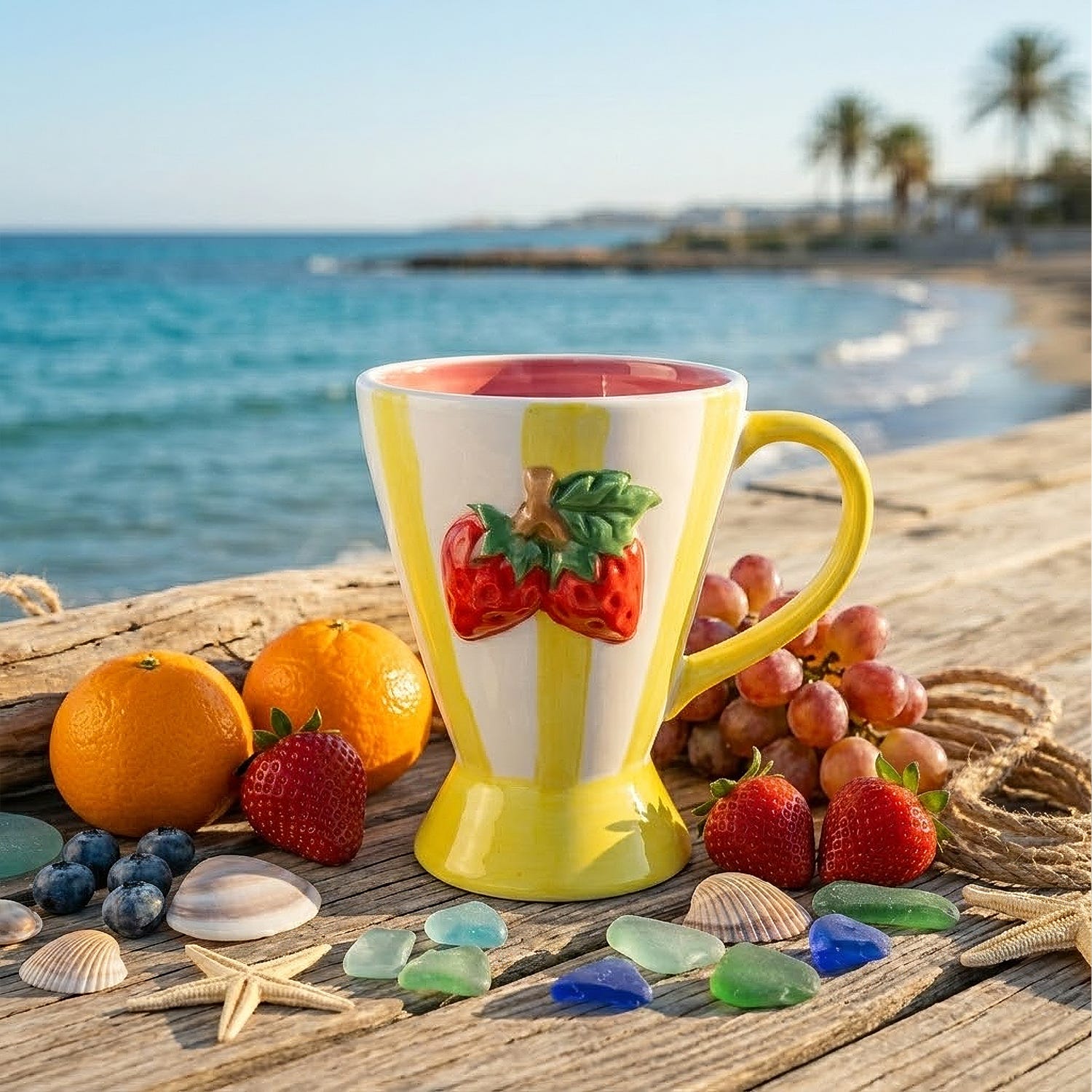 Tazza fragole righe gialle 230 ml Florafruit ceramica