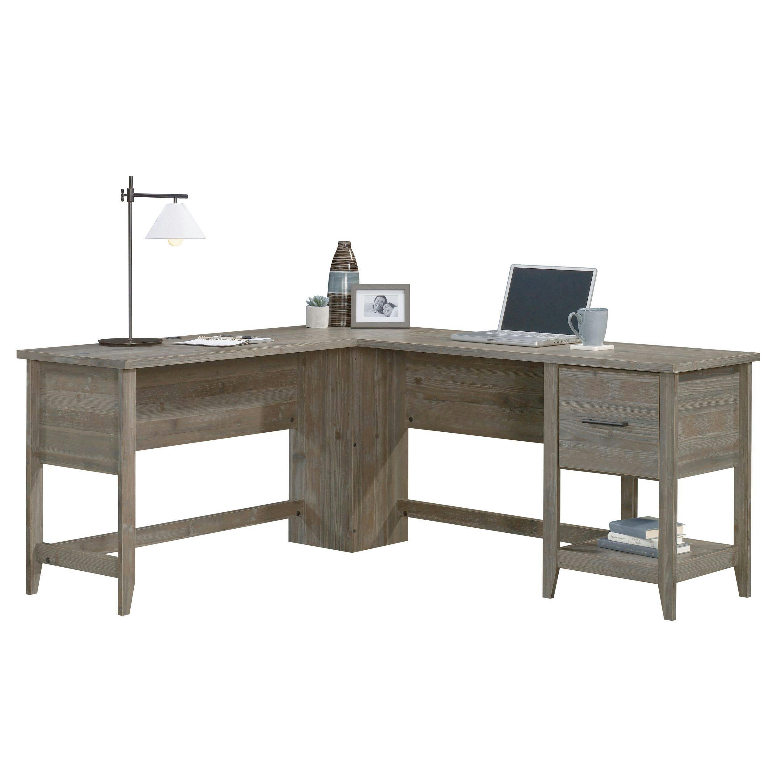 Sauder Summit Station Lightweight L-Desk with File Drawer, Pebble Pine