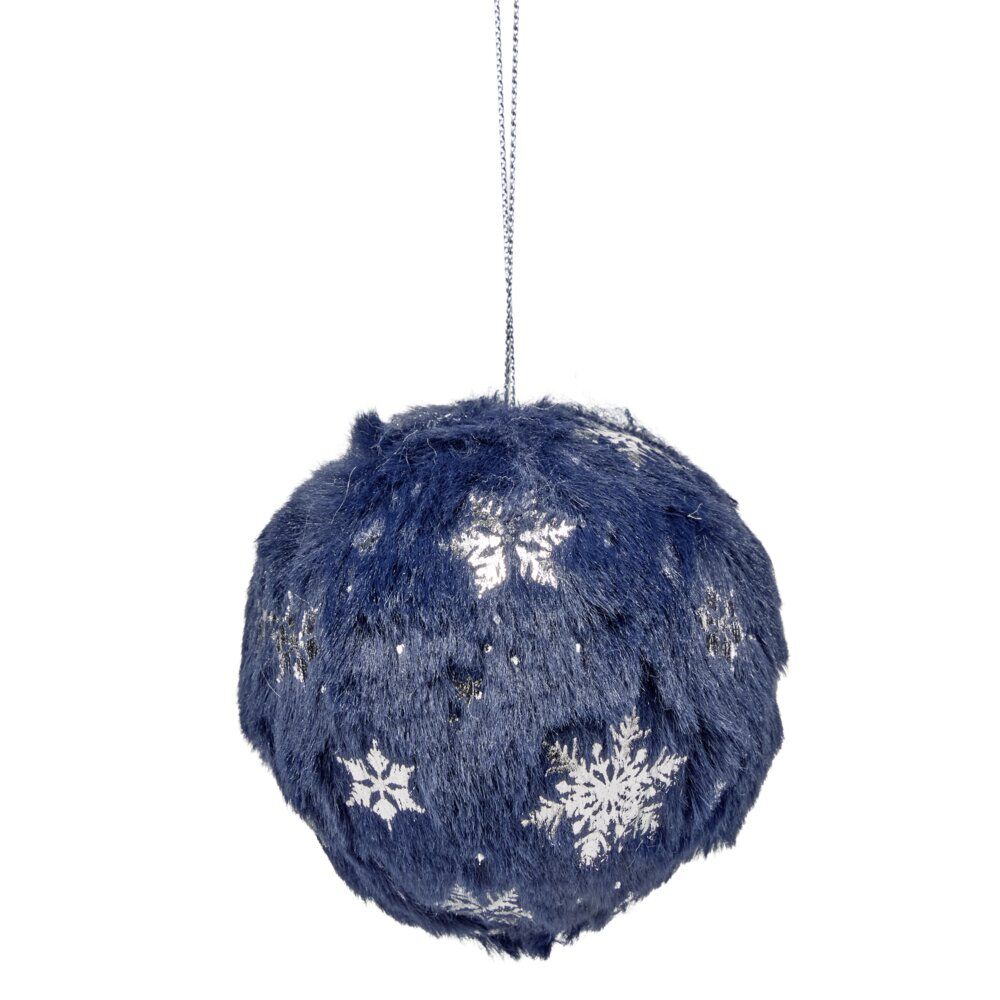 Boule de No&euml;l effet fourrure et flocons Ø8cm (2 modèles)