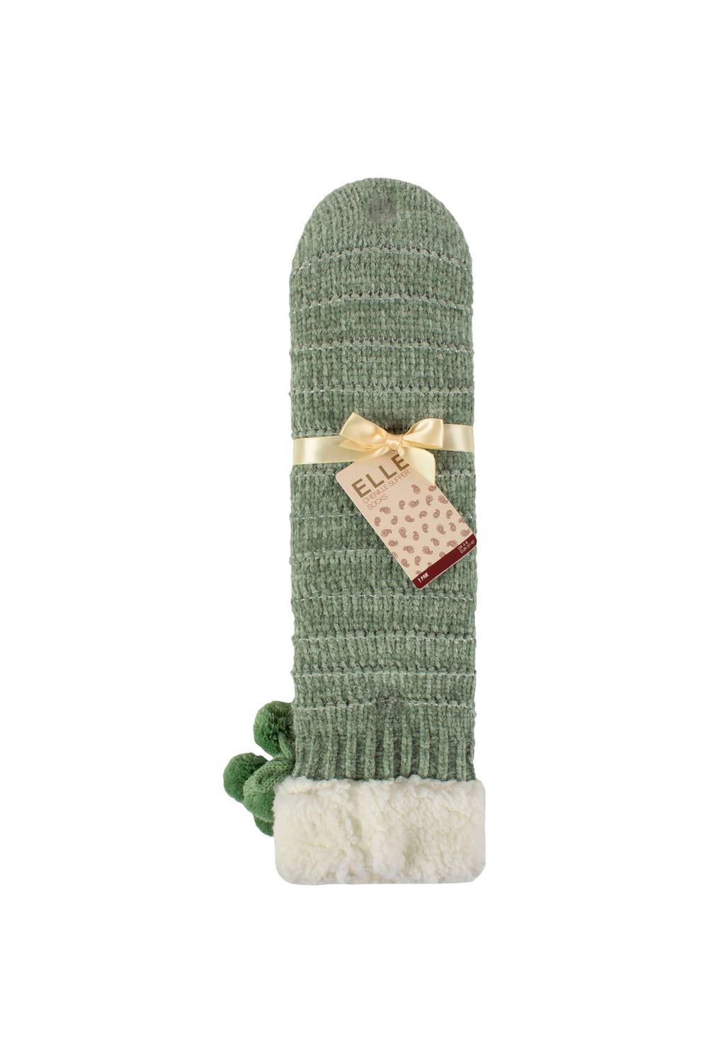 ELLE Women's 1 Pair Chenille Slipper Socks with Moccasin Sole