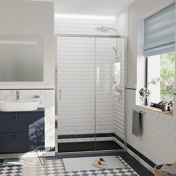 Ceramia PURA Porte de douche 100x195cm coulissante anticalcaire avec profilés Chrome brillant (CERAHP100C)