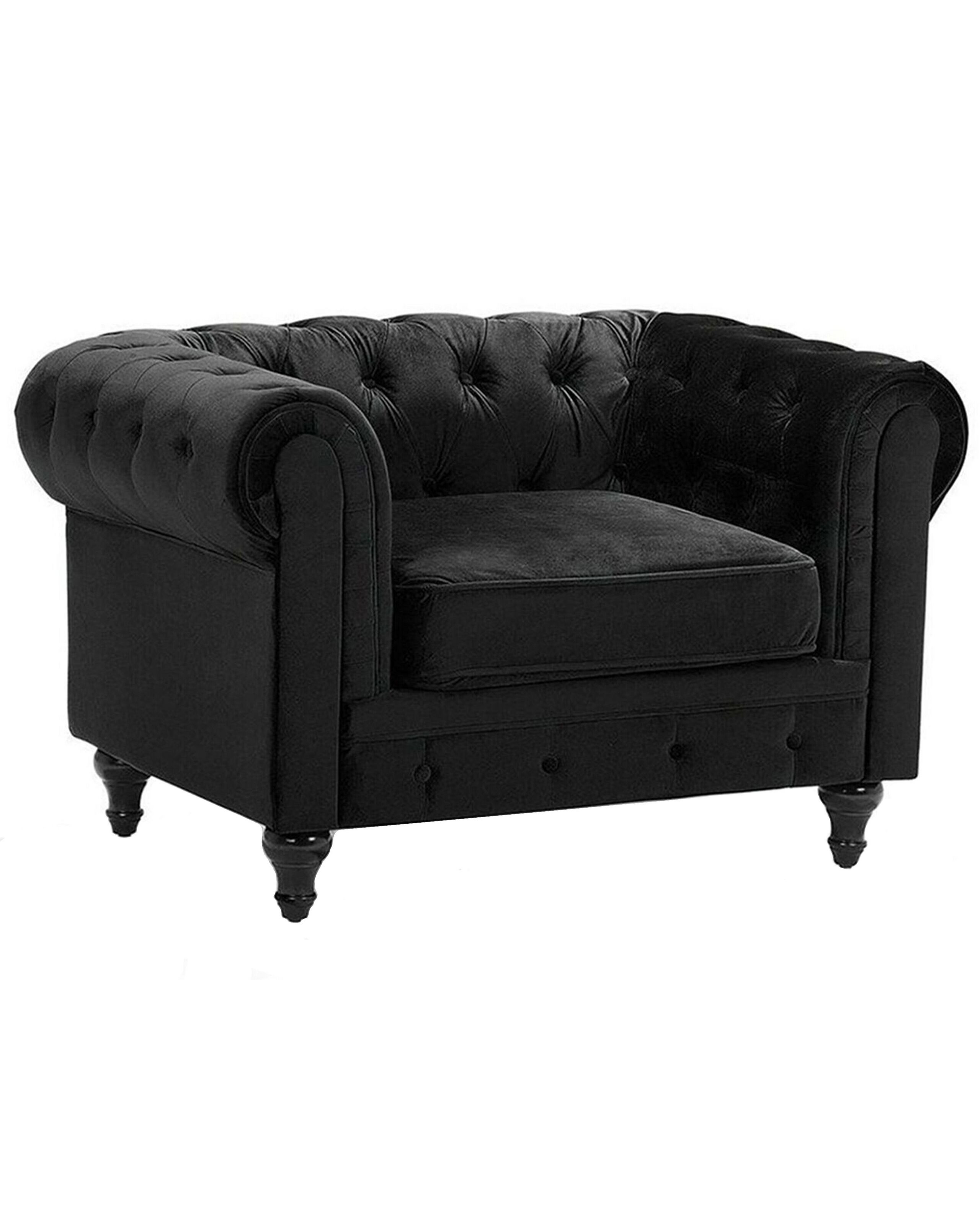 Fotel krzesło chesterfield welurowy czarny
