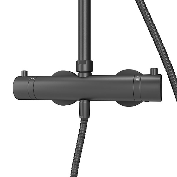 Colonne de douche thermostatique avec pommeau   douchette   flexible   barre réglable, coloris noir mat, Schulte Rain