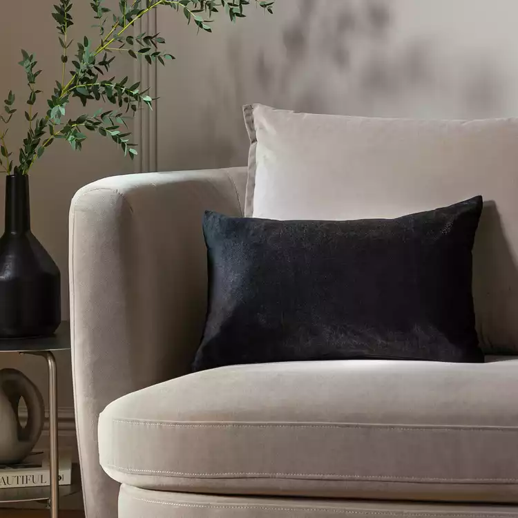 Habitat Velvet Oblong Cushion - Black - 30x50cm