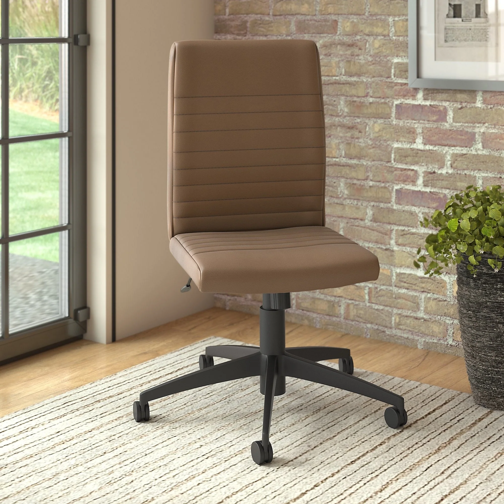 Bush Furniture Anthropology Mid Back Ribbed Leather Office Chair - 20.87L x 24.02W x 38.19H