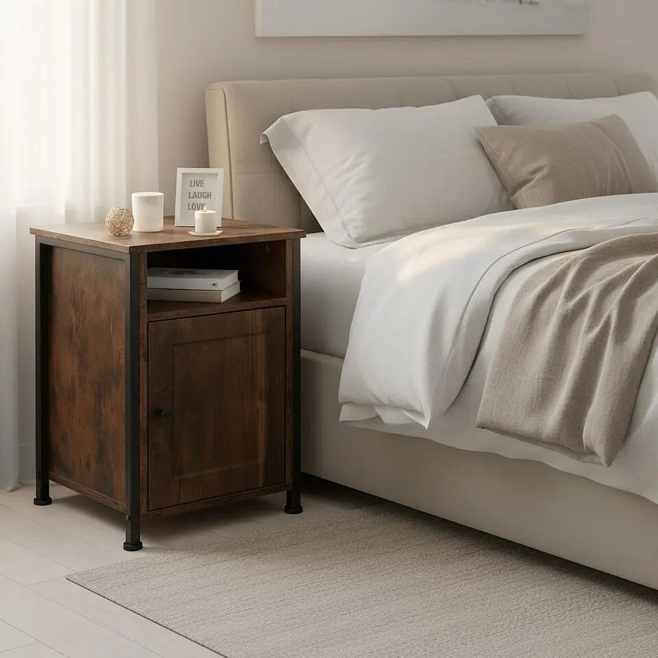 tectake Nachtkastje Blackburn 40x42x60,5cm, Industrieel Hout Donker, Rustiek