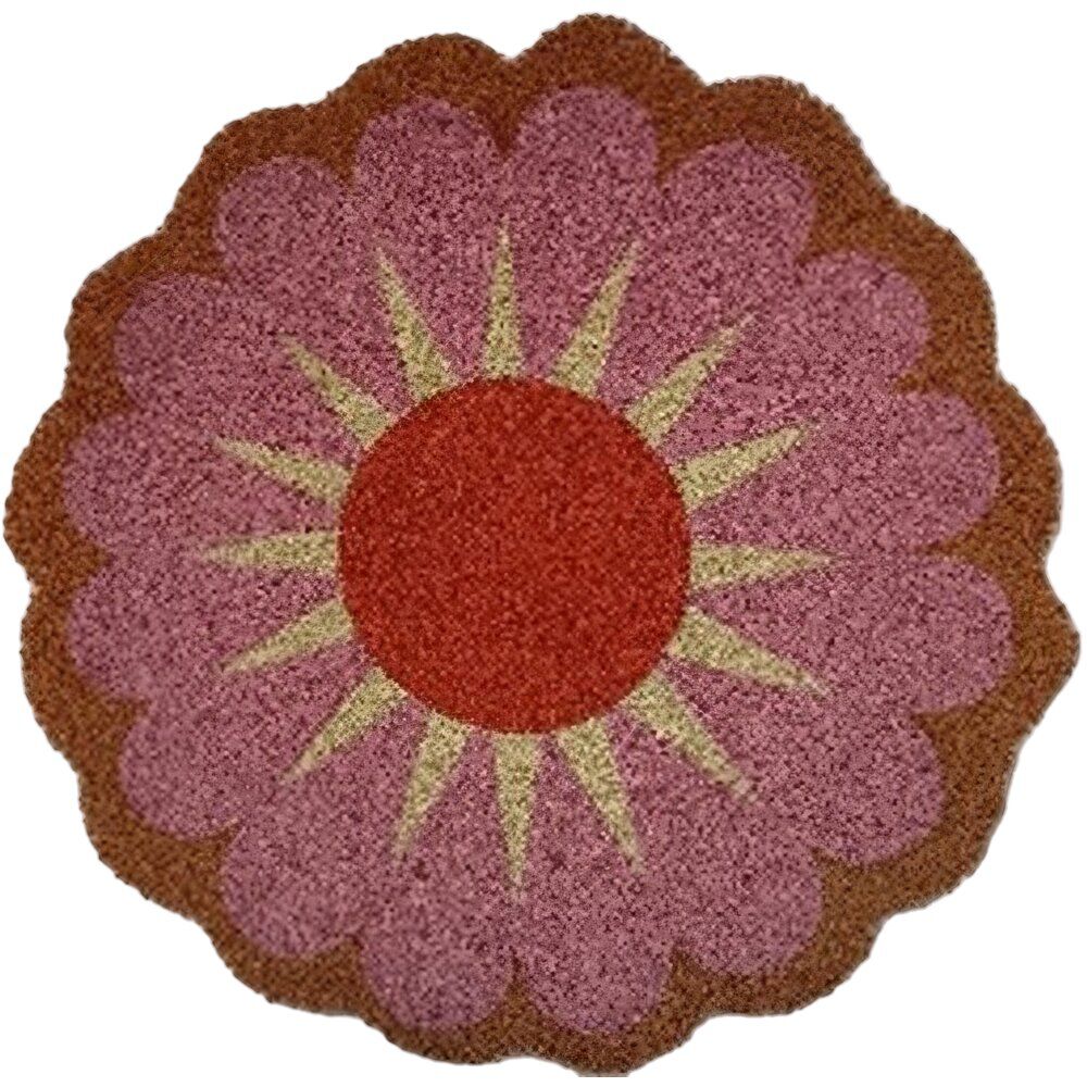 Paillasson coco rond forme fleur Ø60cm (2 modèles marron ou rose)