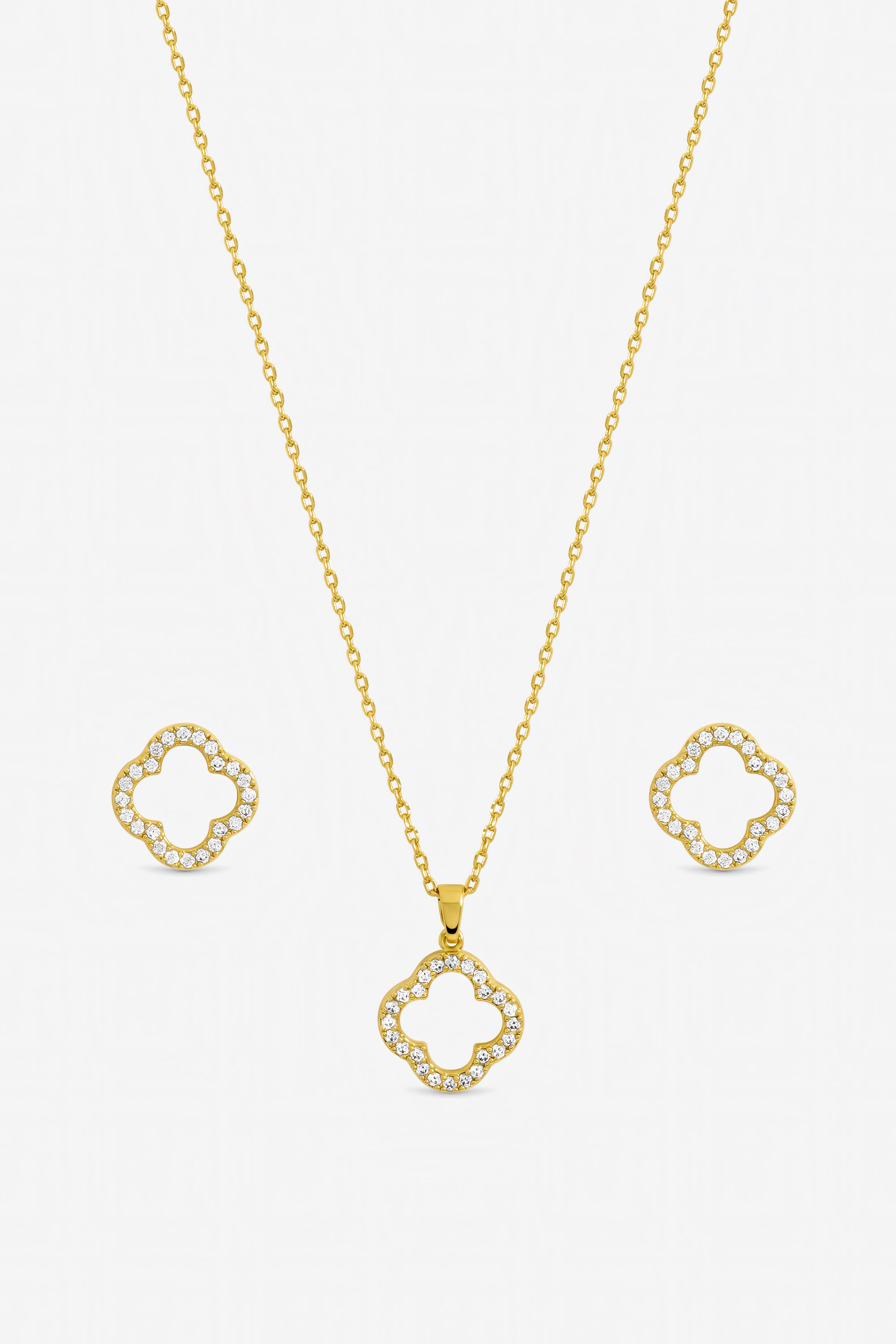 Jon Richard Gold Plated Cubic Zirconia Open Clover Set - Gift Box