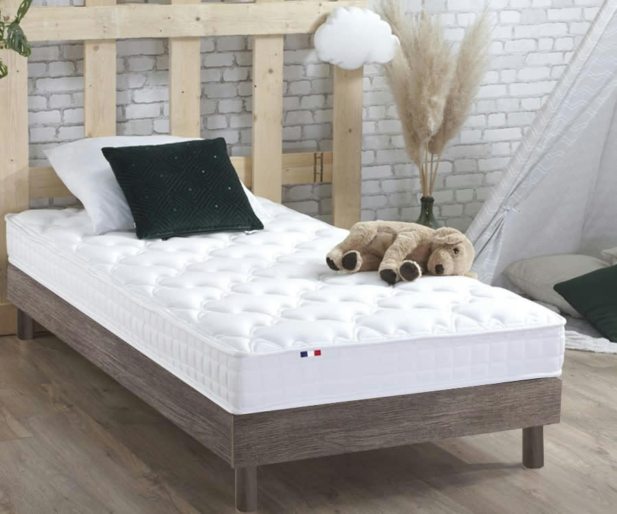 ENSEMBLE KIT AZUR - Ensemble Matelas mémoire de forme Sommier en Kit Chêne gris 90x190