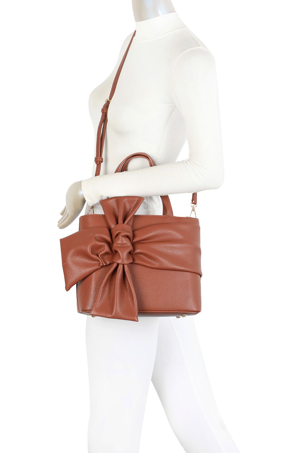 Fontanella Fashion Ila Big Bow Ribbon PU Leather Top Handle Crossbody Tote Bag