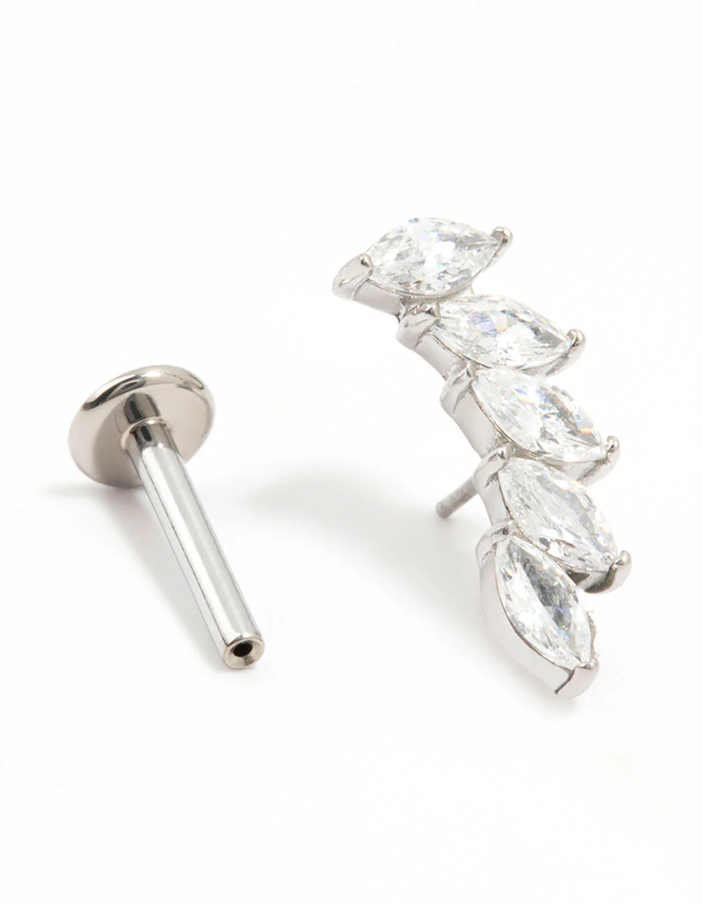 Titanium Cubic Zirconia Stacked Leaves Single Threadless Flat Back Stud
