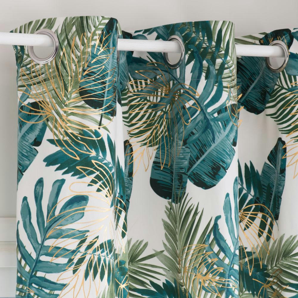 - Rideau à œillets blanc imprimé jungle à l'unité 110x250