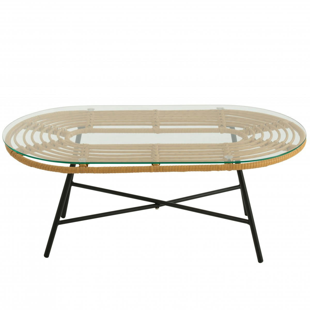 CUBA - Table basse extérieur effet rotin plateau verre