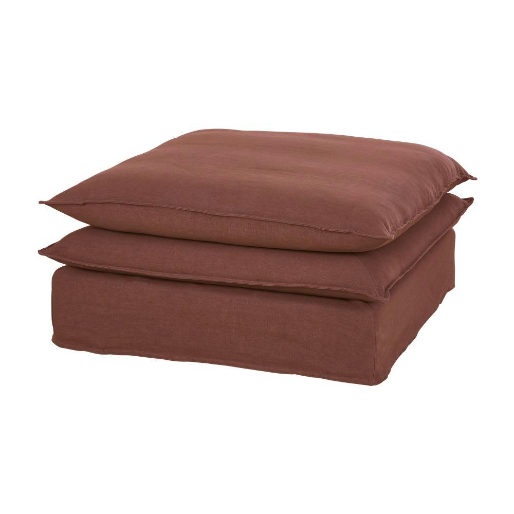 Pompei - Pouf pour canapé modulable en lin épais rouge rhubarbe