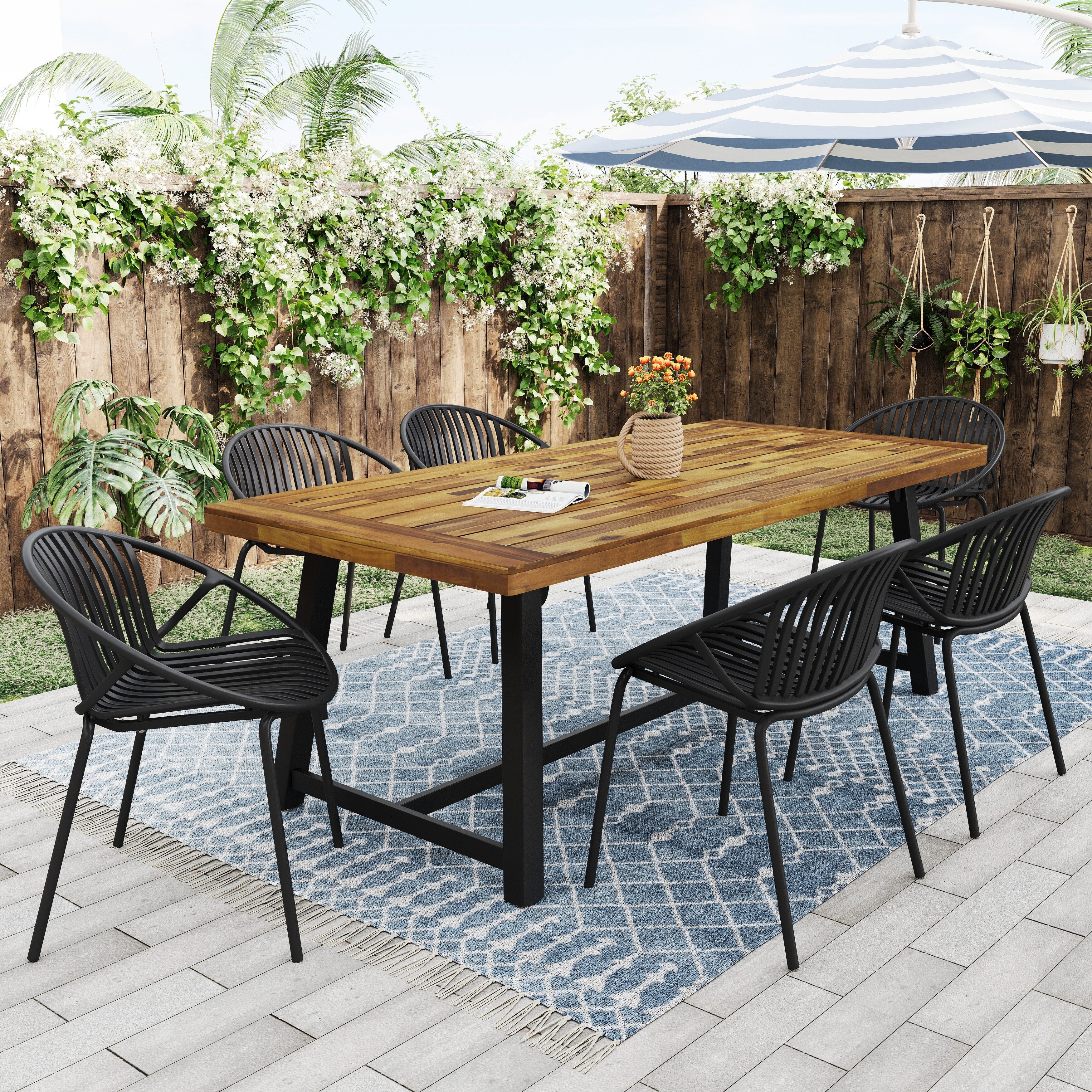 7 Pieces Outdoor Modern Dining Set with Stackable Chair, White