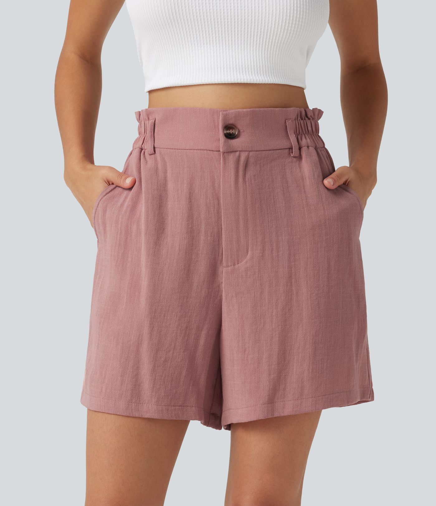 Short 13 cm effet lin taille haute avec poches