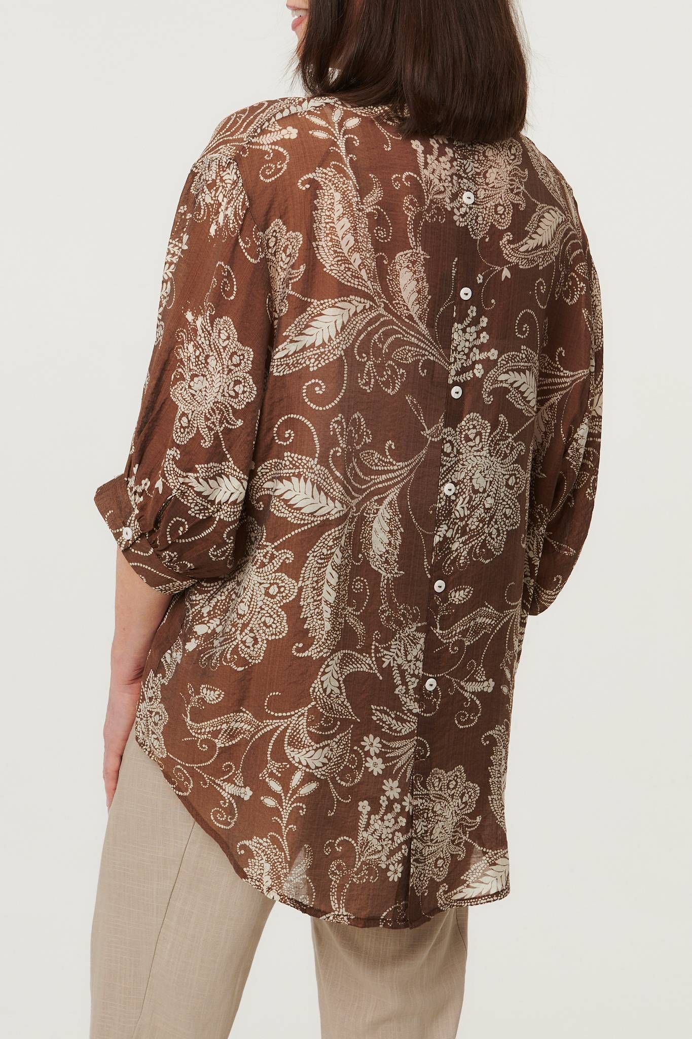 Izabel London Paisley Print 3/4 Sleeve Relaxed Blouse