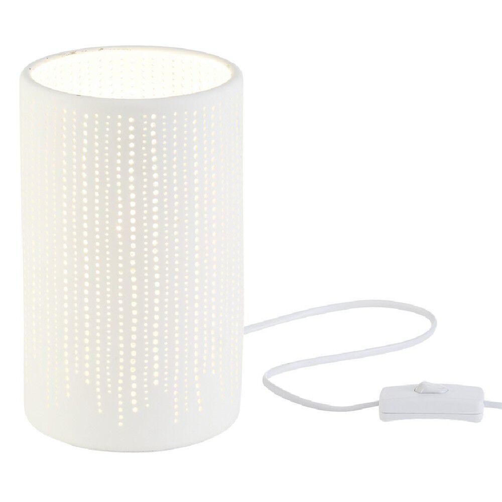 Lampe forme tube ajouré céramique blanc