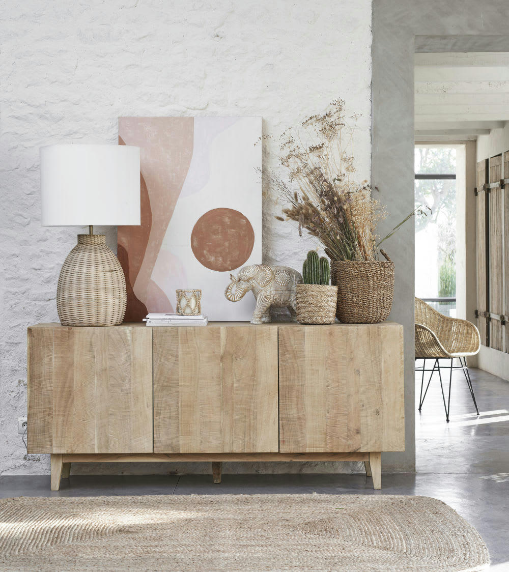 MANDALA - Statuette éléphant sculptée mandala marron blanchi H28