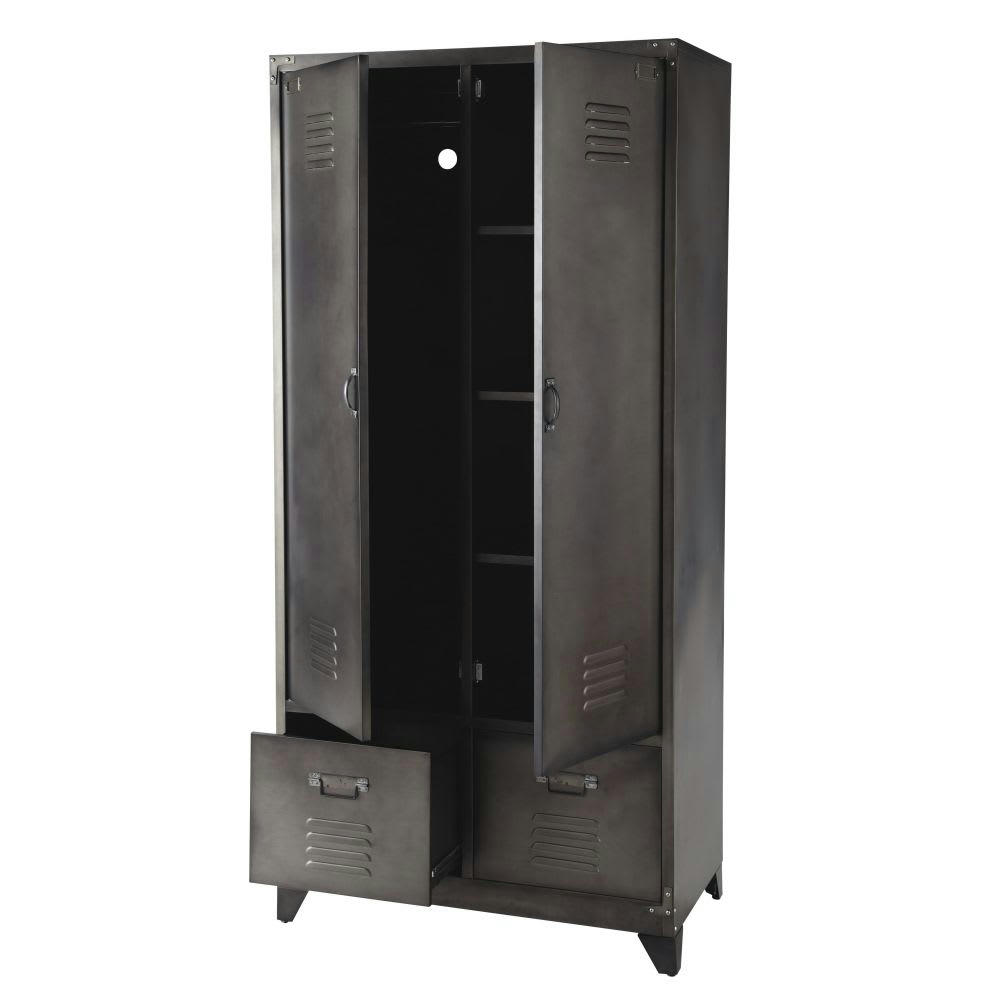 Andrews - Dressing 2 portes battantes en métal gris anthracite