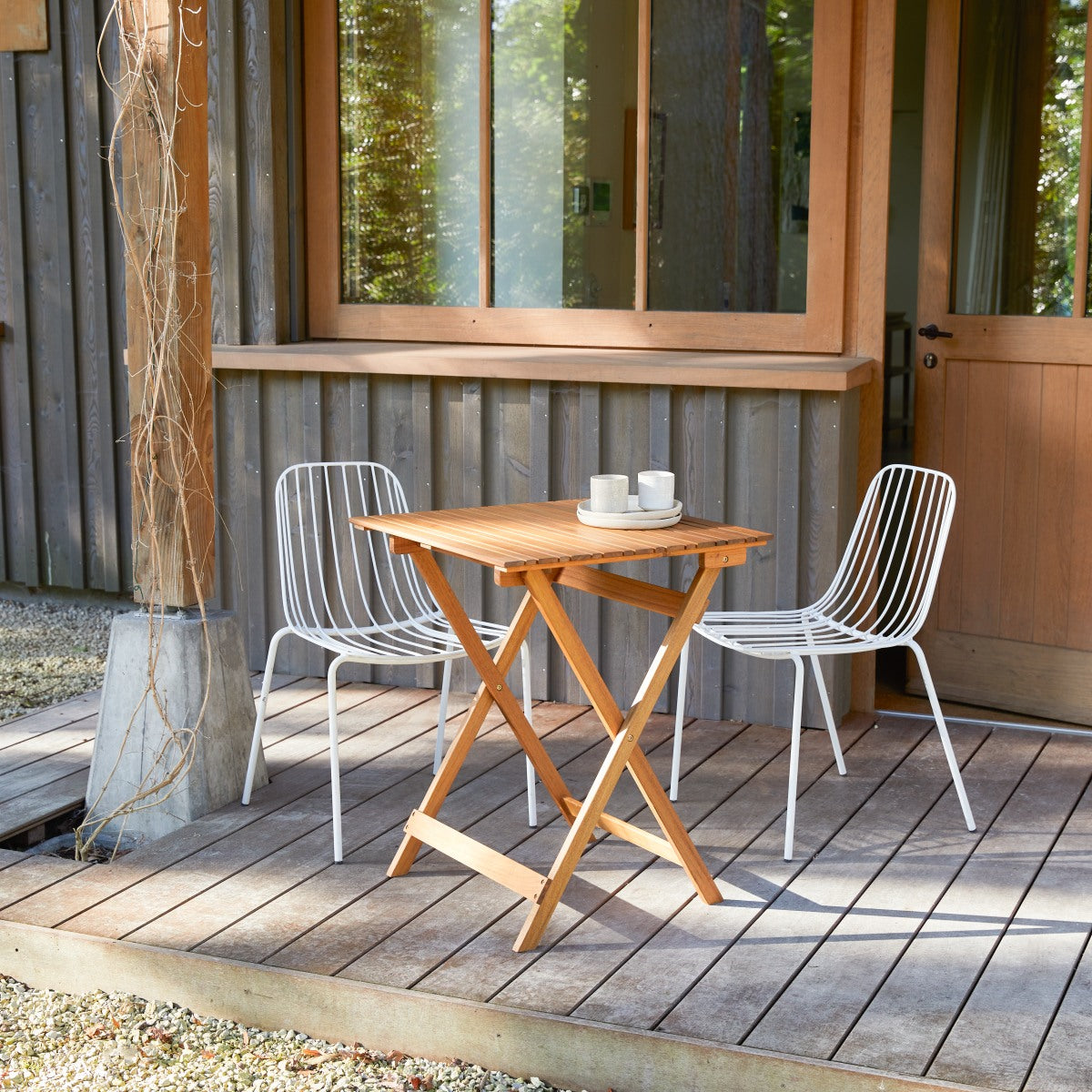 Tikamoon - Bistro - Tuinset van massief acaciahout en metaal white, 2…