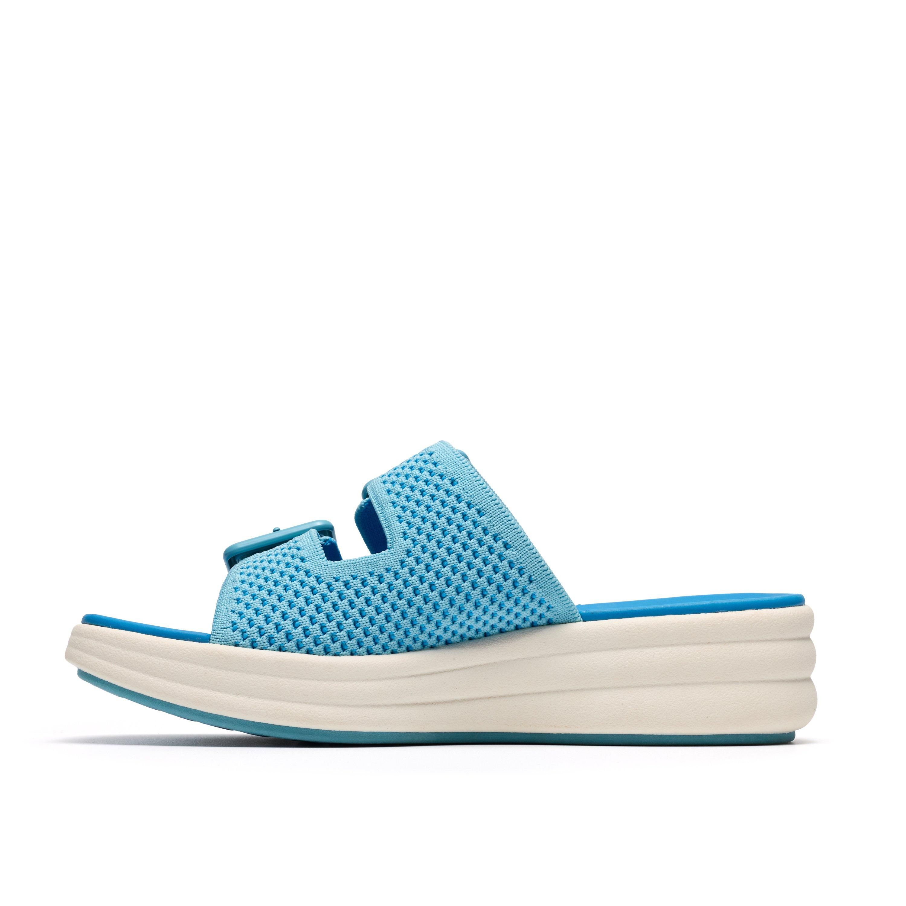 Clarks Drift Faye Bright Blue Flat Sandals,Sliders