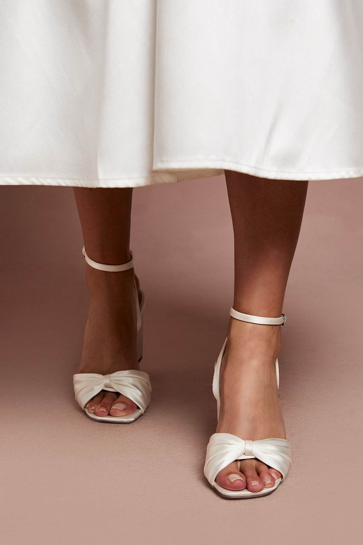 Oasis Bridal Midyim Satin Ruched Front High Heel Block Heel Sandals