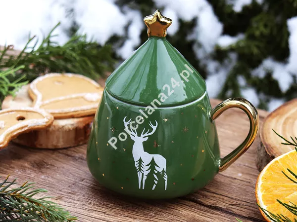 Kubek z pokrywką 0,3 L Altom Design - Choinka Zielona 07.CHR.2073