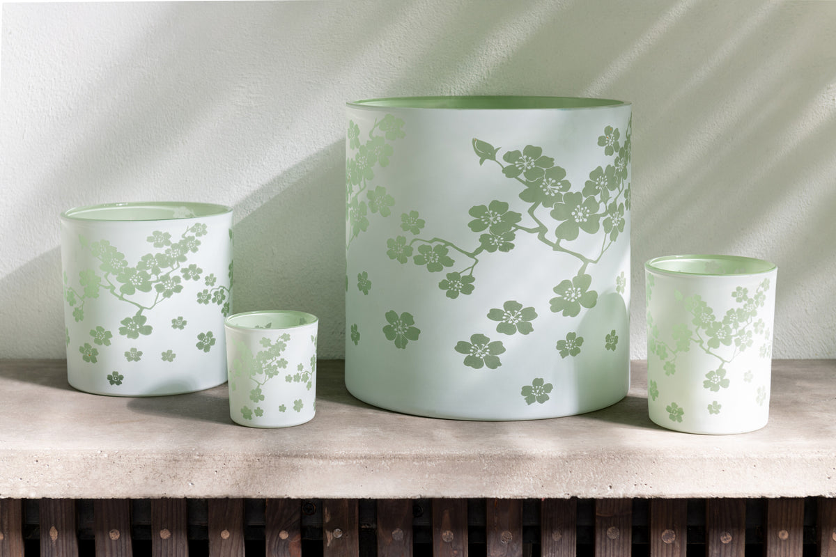 J-Line windlicht Bloemen - glas - groen - medium