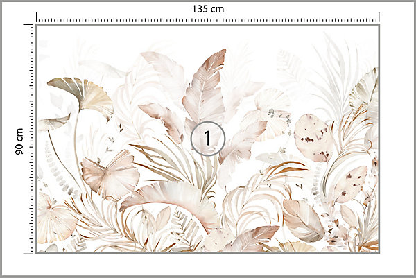 Papier Peint Intissé Photo FEUILLES Plantes Aquarelle Pour Salon 135cm x 90cm