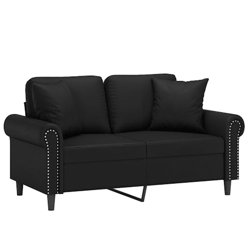 NNEVL 2-Seater Sofa with Throw Pillows Black 120 cm Faux Leather