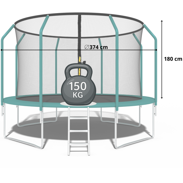Trampolina ogrodowa premium siatka wewnętrzna drabinka 374cm 12ft funfit