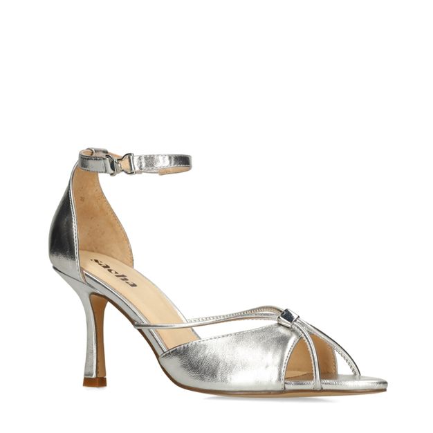 Zilveren sandalen met hak